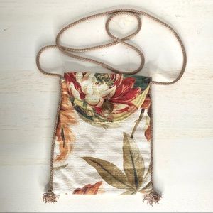 Susan Todd Barkcloth Floral Tote Bag Rope Strap Tassel Detail Vintage Style Bag